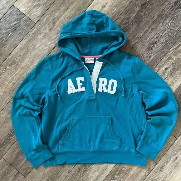 Aeropostale Vintage Y2K Blue Pullover Hooded Sweatshirt - Picture 1 of 9